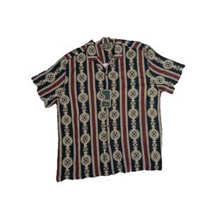 NWT Casa Moda Couture Mens XL Rayon Button‎ Up Short Sleeve Shirt Red Black Gold